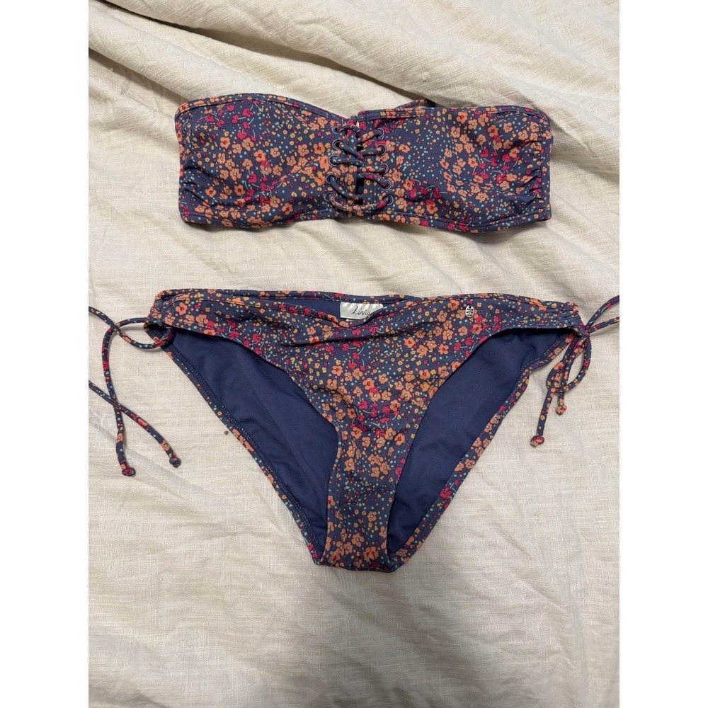 Kirra VTG Women's Floral Multicolor Bikini Swimsuit Top Sz Large Bottoms Sz XL